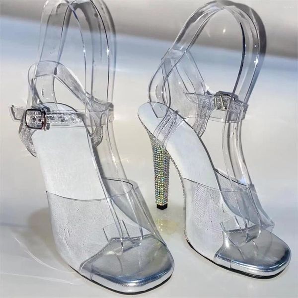 Sapatos de dança 12 cm de salto alto para modelos de pista de passarela Concurso de biquíni Solas de sinais de banquete Cristal de verão