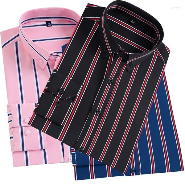 Camisas casuais masculinas camisa listrada para homens na primavera 2024 Jaqueta superior com bolsa de cortina elástica menos
