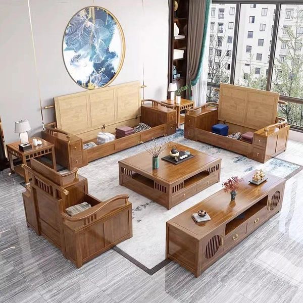 Stuhlabdeckungen chinesischer Stil Massivholzsofa Kombination Wohnzimmer Möbel Komplettes Set kleiner und mittlerer Wohnung Einfach