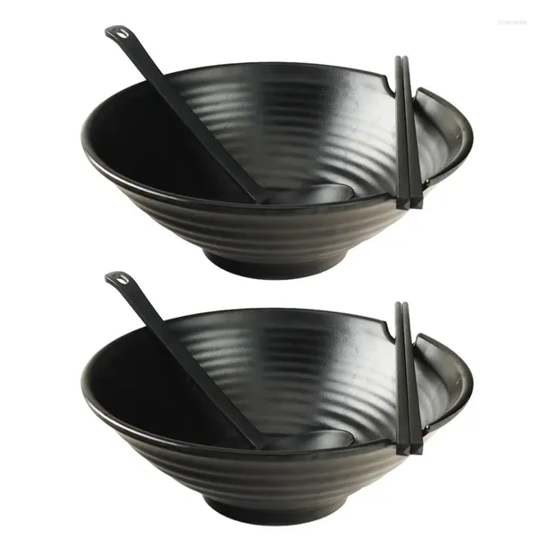 Schalen 1pcs Nudeln Japanisches Salat Küchenwerkzeug Restaurant Multifunktional großer Ramenschüssel Set mit Löffel Stäbchen Suppe Schwarz