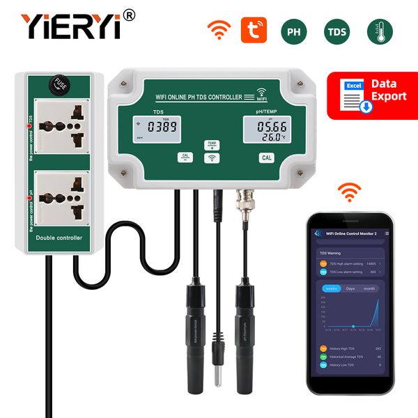 Yieryi Nuovo WiFi Smart Aquarium PH TDS Meter Idroponics Spa Tester online con uscita di relè 0 ~ 19990ppm Puralità dell'acqua PPM/T Tester