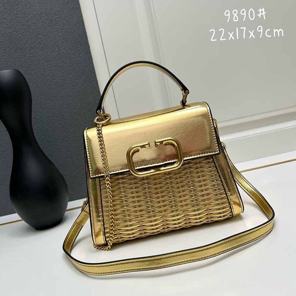 Goldene Einkaufstasche Designer gewebte Handtasche Frauen Schultertasche mit Ketten Crossbody -Reisetaschen Hochwertige Valentinstag Metal V Logo Clutch Bag Schnelle Lieferung