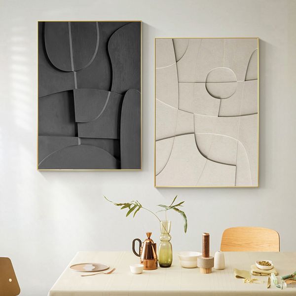 Texture astratte in bianco e nero per la geometria 3D dipinto d'arte su tela stampe moderne decorazioni da parete minimale foto poster scultore