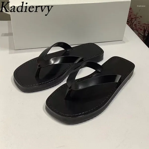 Hausschuhe Flip-Flops Sommer Flat Women Feiertagsschuhe Frau echtes Leder schwarzer Wein rote Komfortrutschen