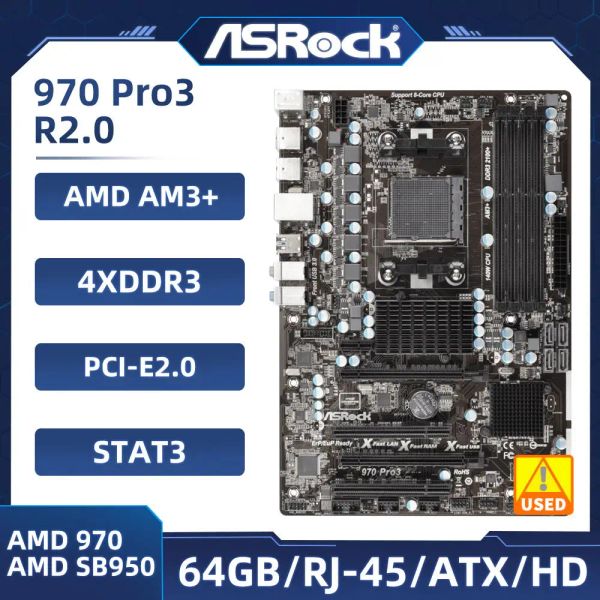 Soquete de placas -mãe AM3/AM3+ placa -mãe ASROCK 970 PRO3 R2.0 DDR3 32GB AMD 970 MOTERBOOL SATA III PCIE 2.0 USB2.0 ATX para fenômeno II x6/x4