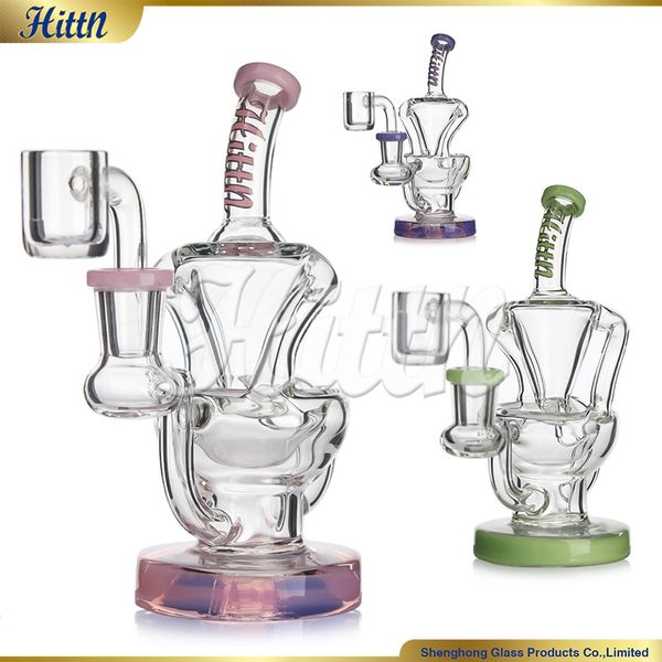 Hittn Recycler Bong Cologhs Recycle Dab Grat Head Glass 420 Hand Blound Oil Righating Toom с 14 -миллиметровой кварцевой Banger 6,3 'Высота