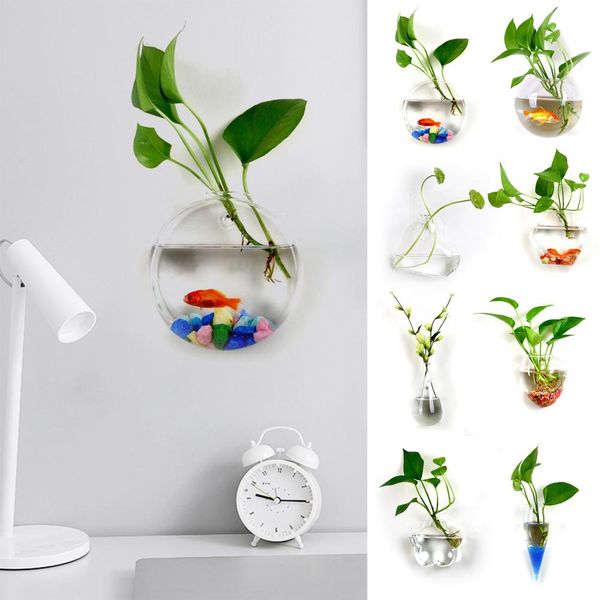 Hydroponische Vase Blume Wassertropfen Herz Form Transparente Wand Hanging Glasblume Vase Terrarium Wand Fischtank Wohnkultur