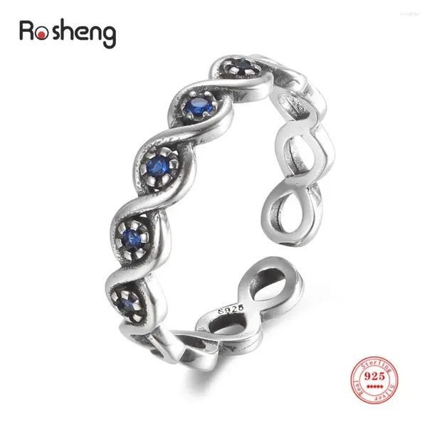Ringos de cluster 925 Sterling Silver Lucky Eye Ring Blue Crystal Cz Finger para mulheres Aniversário de casamento Presentes de jóias finas