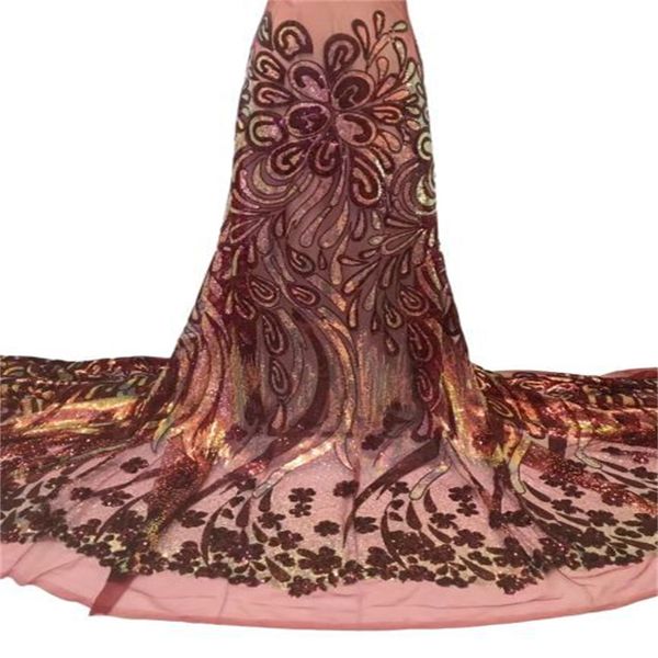 Lantejões nigerianos lace tecido rosa/ouro de alta qualidade renda africana tule francês lantejão bordado de renda para festas para vestido de festa