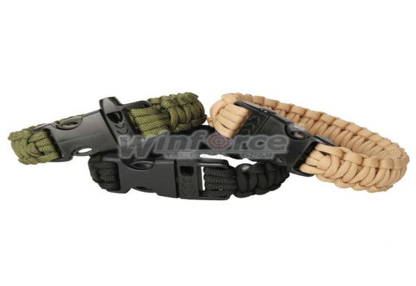 3 colori ParaCord Parachute Cord Emergency Survival Bracciale Forta con fischio Oliva Greenblackkhaki3301469