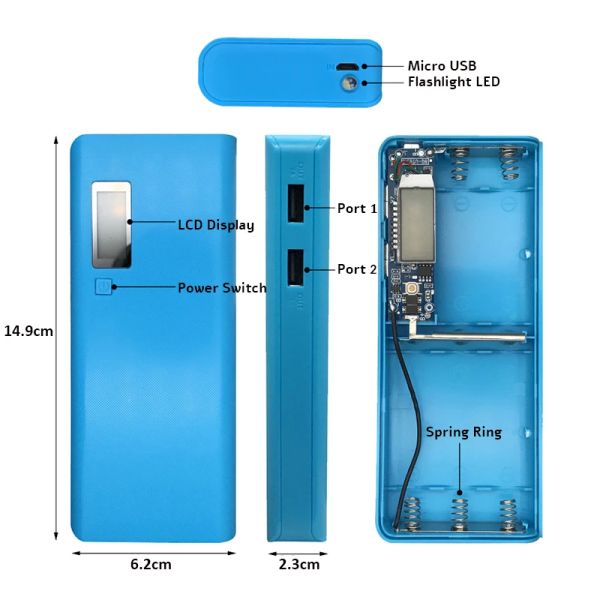 DIY Battery Case Bank Bank 5x18650 Mobile Power Shell Kit Kit Digital Display Dual USB -заряд