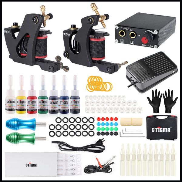 Fornece kit de tatuagem de alta qualidade 2 tatuagem hines pistola 7 cores conjunto de tinta de tatuagem fonte de alimentação Tattoo de arte permanente tatuagem de maquiagem