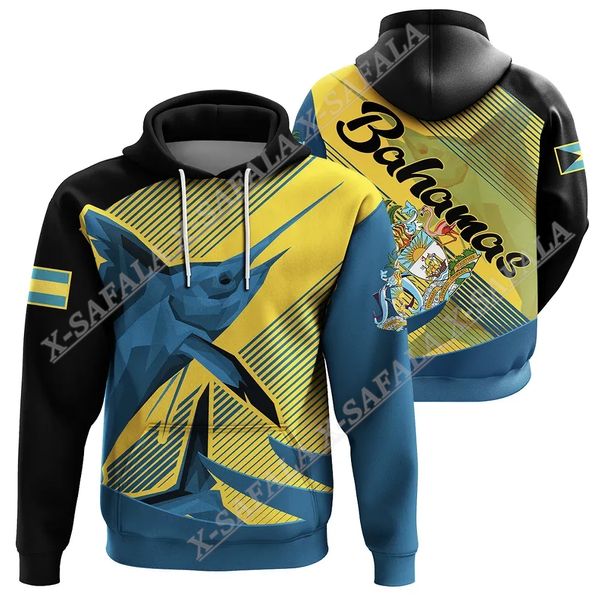 Bahamas azul marlin brasão de armas 3d impressão zíper moletom masculino pullover moletom camisola com capuz de jersey rastreio fora casual casual