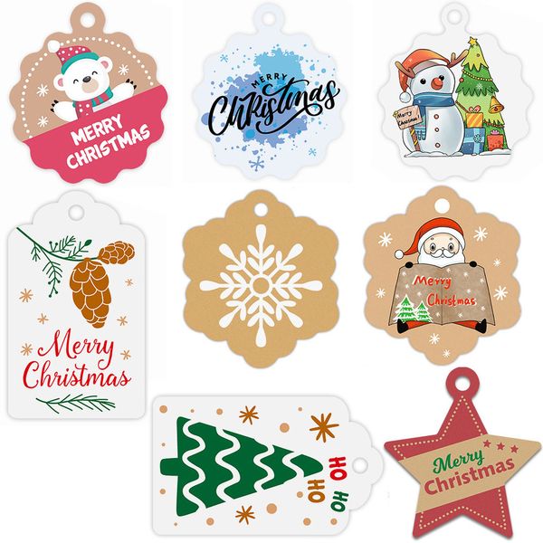 100pcs Weihnachten Tag Kraftpapier Anhängerkarten Geschenketikett mit Hangseil Frohe Weihnachtsbaum DIY Dekor Ornament 2023 Neujahr