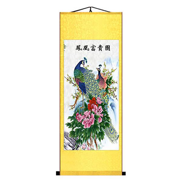 Chinesische elegante Kunst Pfauen Phoenix Malerei Wandkunst Hanging Scroll Wohnzimmer Korridordekoration