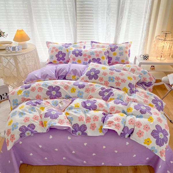 SOLSTICE Home Purple Flowers Set di biancheria da letto per bambini Bambino ragazza adolescente Linen Twin Queen King Piumino Cestino per cuscinetti Foglio piatto