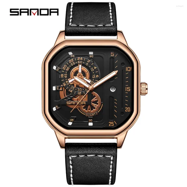 Нарученные часы Sanda 7038 Cool Fashion Quartz Защищенные часы Водонепроницаемые восьмиугольные циферблаты дата