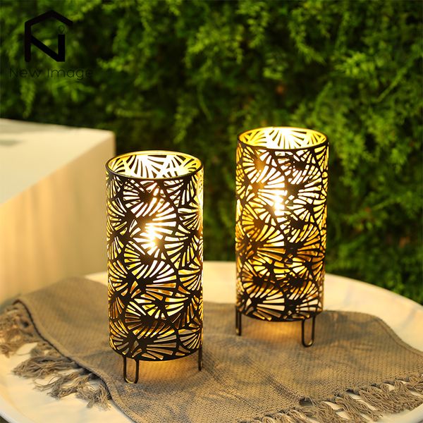 2 pezzi Pattern ventilatore a candela in metallo lampada da tavolo lampada a batteria con lampada bianca calda per casa da letto da giardino patio