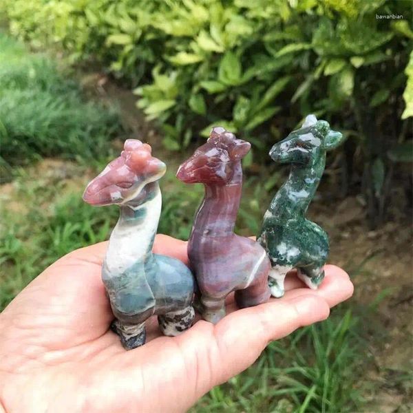 Dekorative Figuren 8 cm natürlicher Ozean Jasper Giraffe Kristall geschnitzt Tier Figur heilender Quarz Edelstein Kunsthandwerk für die Heimdekoration 1PCS