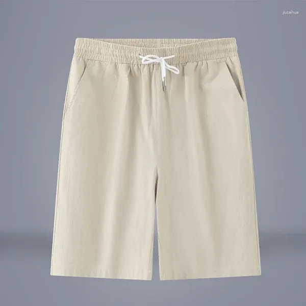 Calça masculina shorts de praia para homens com algodão em estilo chinês e linho confortável de cor sólida casual versátil no verão