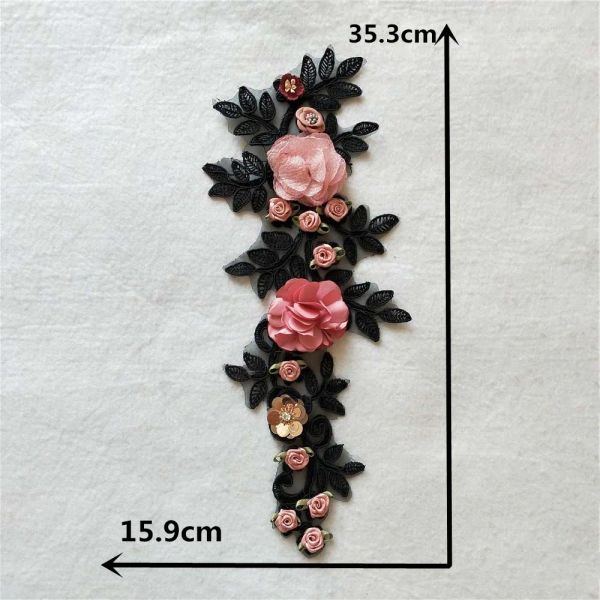 1pc Spitzenapplikation Perlen 3d Blumenapplikation Stickerei Spitzenverkleidung Stoff Stoff Nähte Patchwork DIY Handwerk