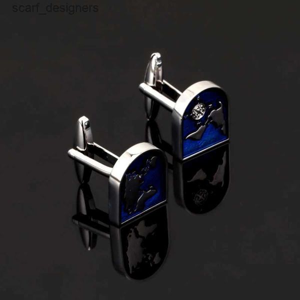 Cuff Links Shirt Luxury Globe Cufflinks all'ingrosso Nuova Blue Color Color World Map Design Material Materiale Ottone Miglior regalo per uomini Y240411