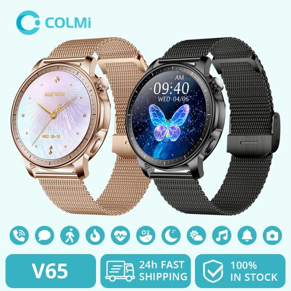 Relógios Colmi V65 Smartwatch Mulheres de 1,32 polegada AMOLED Bluetooth Call Smart Watch Dial Watches Rastreador de frequência cardíaca para Android iOS