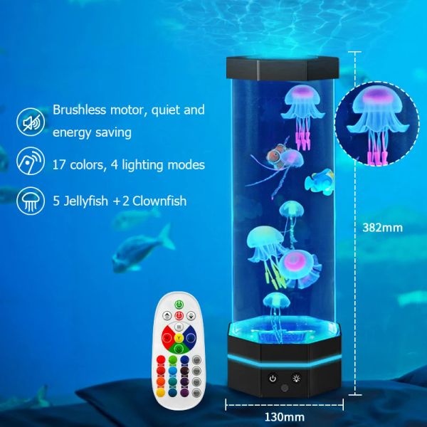 Creative Wellyfish Light Led Aquarium Night Light 16 Color Alteração do controle remoto Relax Luz de mesa de cabeceira para o quarto de casa