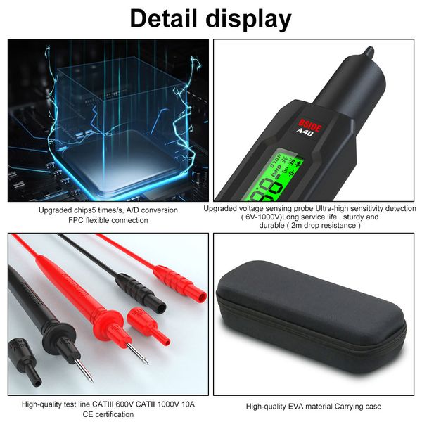 Bside Digital Multimeter Stifttyp Tester Voltmeter Gleichspannung VFC -Kapazität Ohm Hz Diode Kontinuität NCV Live -Test Thermosta