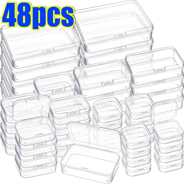 Schmuckschachteln 6/48 Stücke Plastiklagerbox quadratische transparente Klappe Tragbarer Pillenbehälter Schmuck Rack Ohrringe kleine Verpackung Display -Schachtel