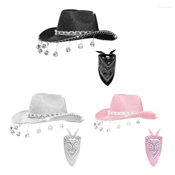 Berets Cowboy Hut Kerchief Set für Bühnenshows PO Studio Requisis Delicate Pink Night Club Bar Livehouse