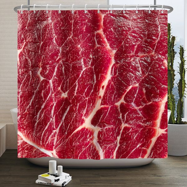 Kırmızı sığır duş perdesi et çiğ gıda yemek biftek banyo perdeleri su geçirmez kumaş banyo küvet ekran kanca ile 180x240