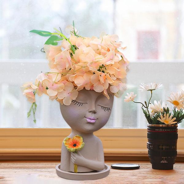 Plant Pot Beautiful Craft Holding Flor Girl Face Shape Plants Pot Supplies Home Flowerpot Resina Flowerpot