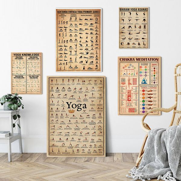 Yoga Esercizio Gym Ashtanga Chart Chart posa dipinti di salute moderni poster tela e stampe per decorazioni per la casa