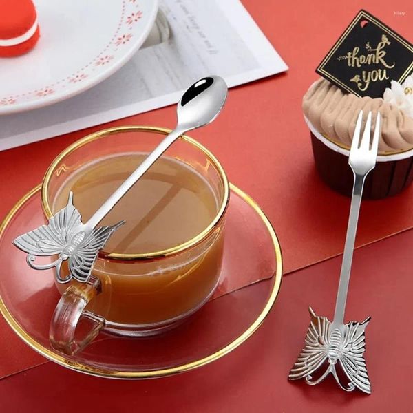 Scolle di caffè cucchiaino in acciaio inossidabile cucchiaino da cucchiaino in oro oro dessert a forcella frutta specchio per lucidatura maniglia per farfalla