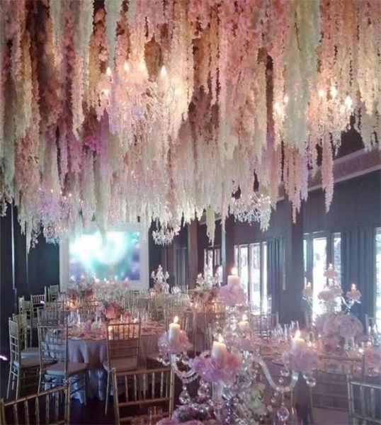 100pcslot 24 cores Artificial Silk Flower Wisteria Flower Vine Home Garden Parede pendurada Rattan Xmas Decoração de casamento T201990764