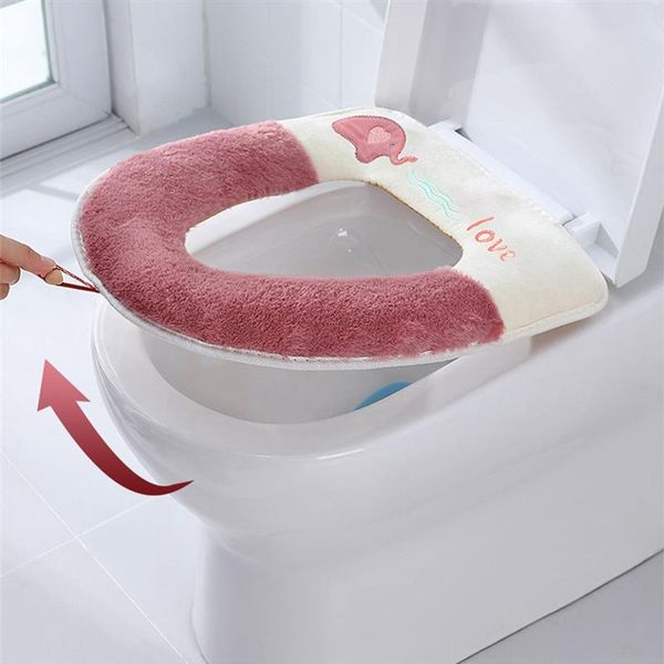 Winter Toilettensitz Abdeckung Cessel Matte Waschbares Bad warm kurzes Plüsch Pure Color Weiche O-Form-Kissen-Toilettensitzzubehör