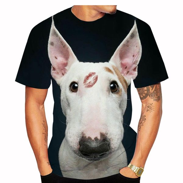 Terrier Bull Terrier 3D camisetas masculinas e femininas impressas, mangas curtas casuais com padrão de estimação, estilo de rua retrô, leve e B