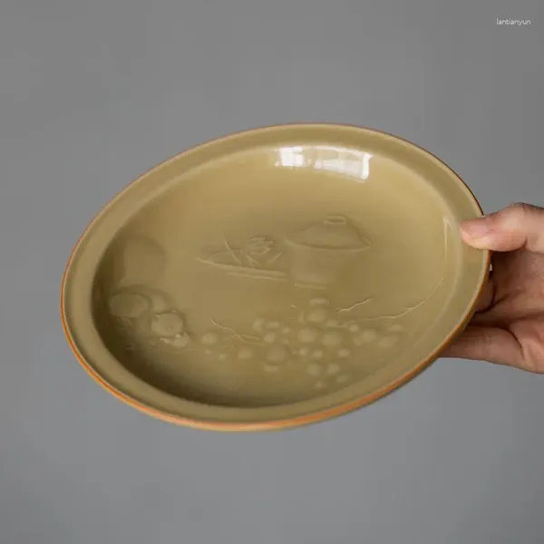 Чайные лотки Jingdezhen Ding Ware Желтый лоток фарфор Gaiwan Teapot Relief Squirrel Table