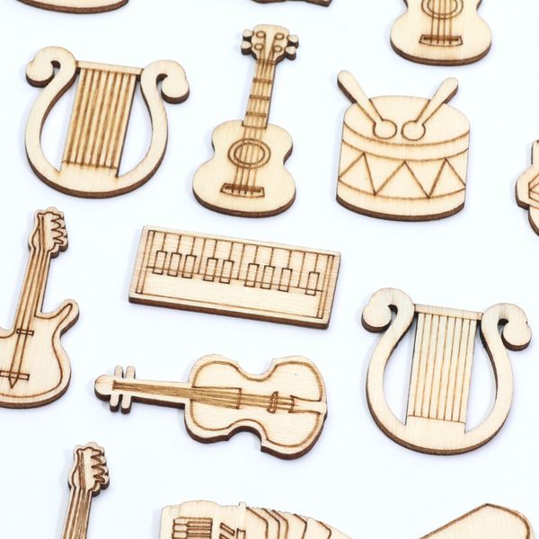 20pcs Mistor Musical Instrument Crafts de madeira para scrapbooking Os enfeites DIY suprimentos de madeira decoração de ornamentos de madeira