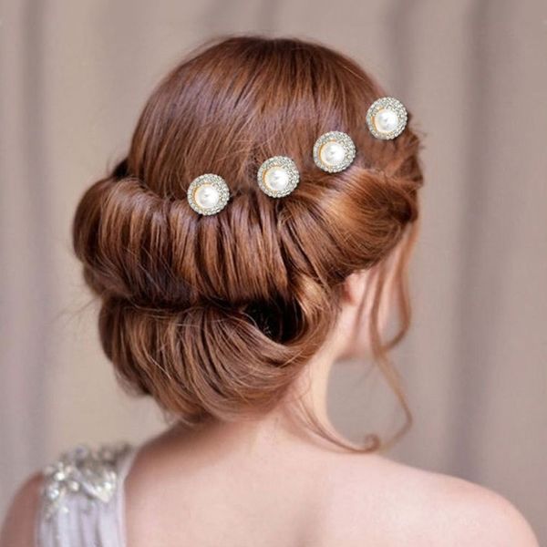 4pcs Braut U-förmiger Pin Metall Barrette Clip Haarnadeln Strass Pearl Women Hair Accessoires Hochzeit Friseur Design-Werkzeuge