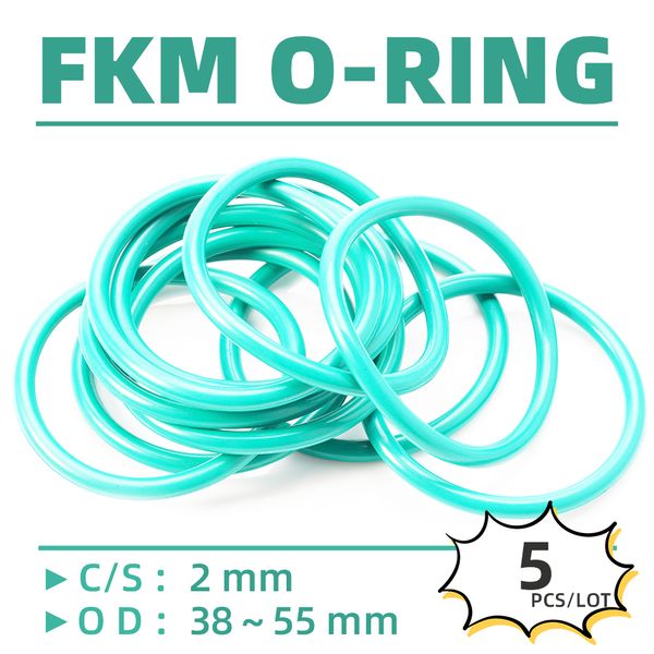 5pcs/lote de borracha fkm cs 2 mm od 38/39/40/41/42/43/44/45/46/47/48/49/50/51/52/53/54/55 mm O Ring Gasket Oil resistenteÀ prova d'água