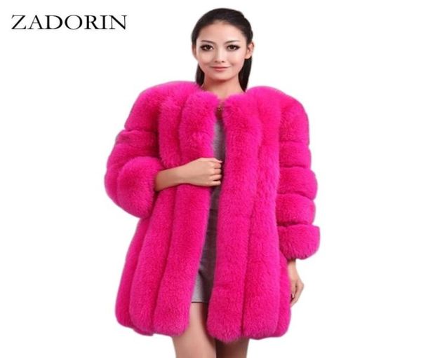 Zadorin S Winter Luxury Faux Fox Fur Coat Slim Long Pink Red Blue Faux Fur Jacket Women Women Fake Peur Coats Mantau FourRure LJ2010214506239