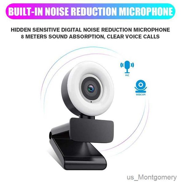 Webcams webcam 1080p mini fotocamera web full hd con microfono leggero ad anello trasmissione vive USB per tiro video per laptop YouTube