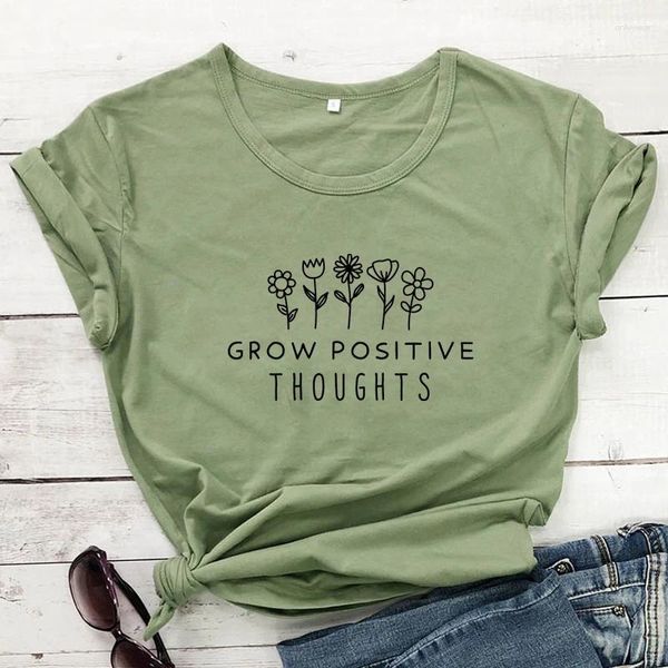 Frauen T-Shirts wachsen positive Gedanken Blumen T-Shirt Ästhetische Frauen Inspirierende Zitat T-Shirt süße Sommergrafik-T-Shirts Tops Drop