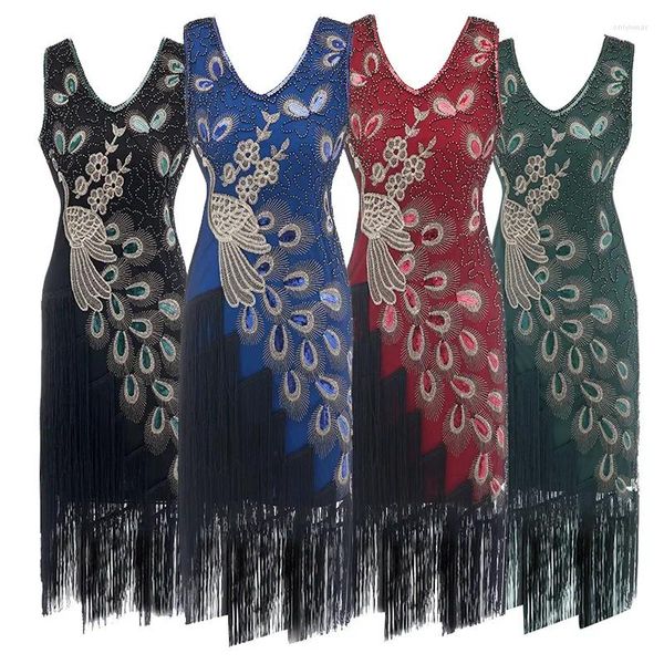 Lässige Kleider Frauen Vintage Pailletten Cosplay Kleid Quastel Peacock Perlen Abend High-End-Atmosphäre Bankettkleidung Gatsby