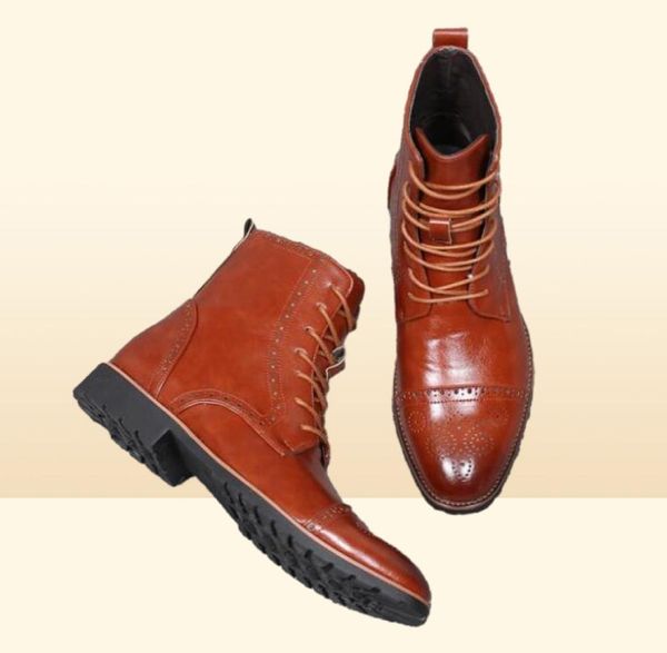 Hot Sale-Big 46Men PU Leatine per uomini in pelle Scarpe da uomo di alta qualità Stivali vintage British Boots Autunno inverno Plus size8195512