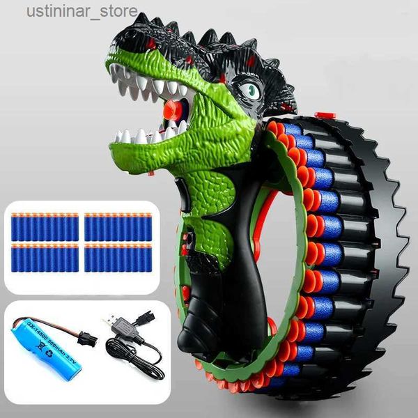 Sandspiel Wasser Spaß Elektrisch Burst Armband Dinosaurier Launcher Kinder weiche Bullet Gun Eva Schwamm Gun Jungen Katapult Outdoor Spielzeugpistole L47