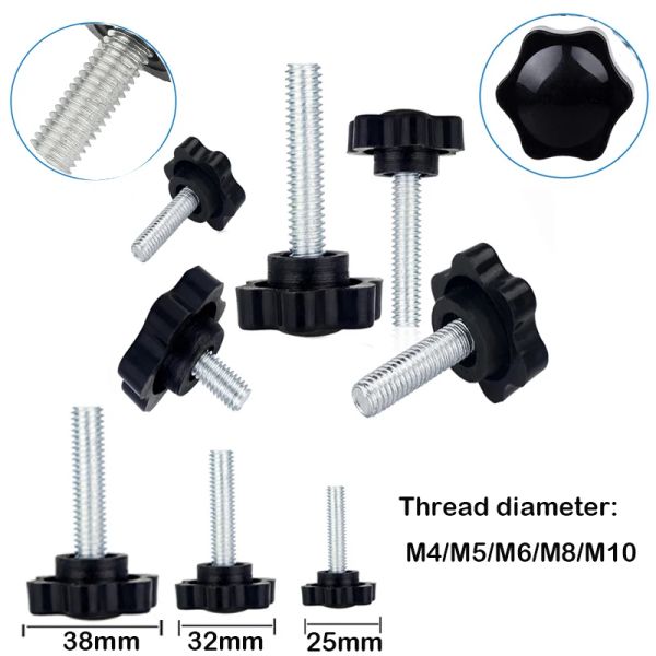 5pcs/10pcs knob star hex machos parafusos de botão de braçadeira m4/m5/m6/m8/m10 parafusos de liberação de mangueira parafusos de cabeça diâmetro de cabeça 25mm 32mm 38mm