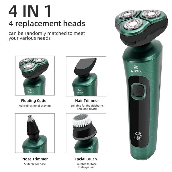 9D Intelligent Electric SHAVER LCD Digital Display Digital Display a tre teste a tre teste USB USB Washing Multifunction KIFE 240327